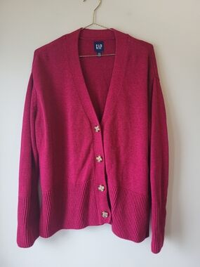 Gap Women's Deep Pink Cottage Core Effortless Button-Front Cardigan Sweater
